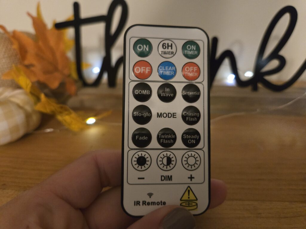 Rechargeable Fairy Lights remote in hand