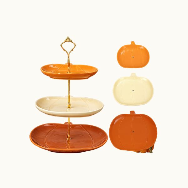 _3 Tier Ceramic Pumpkin Serving Tray
