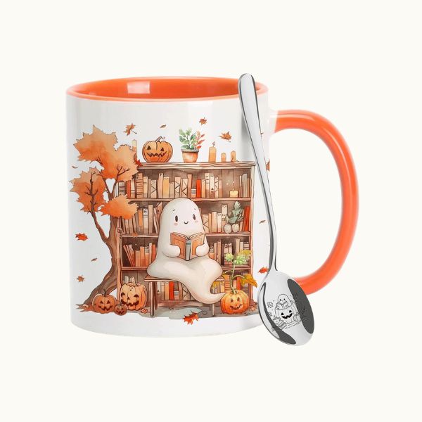 _Hyturtle Fall Cute Ghost Reading Coffee Mug