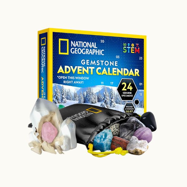 National Geographic 2026 Gemstone Advent Calendar with 24 Gems for Kids Daily Christmas Countdown, 24 Polished Gemstones, Final-Day Dig Brick, Jewelry...